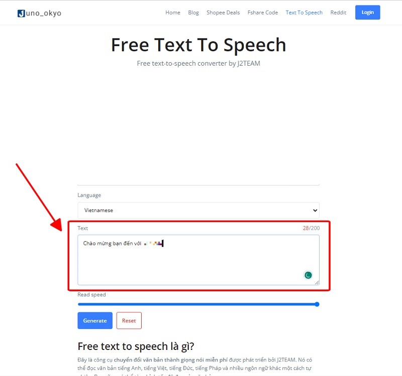 Nhập nội dung cần tạo thành giọng đọc chị Google vào mục Text