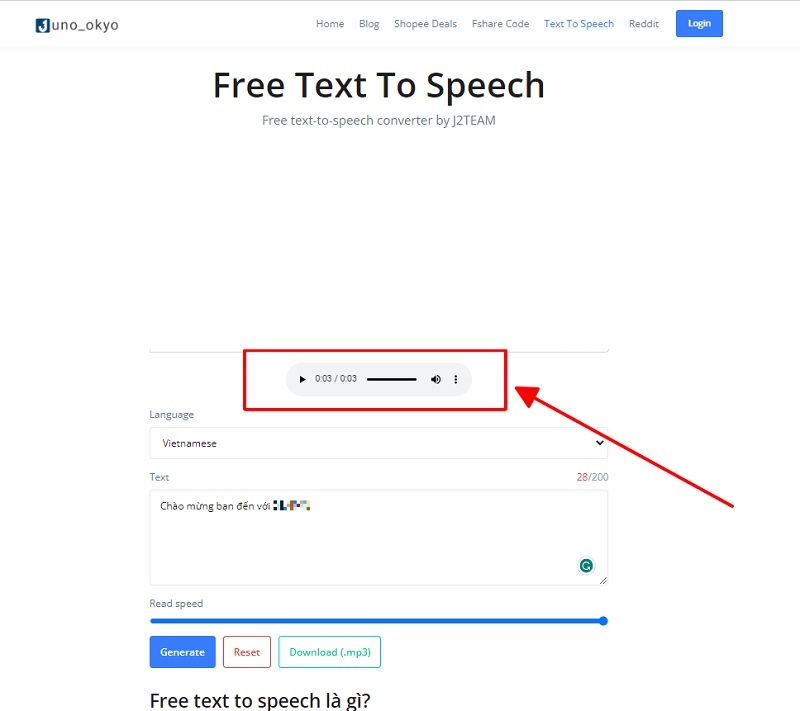 Ngay sau đó, file âm thanh sẽ được tạo ra