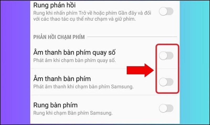 Gạt thanh trượt Âm thanh bàn phím quay số và Âm thanh bàn phím sang trái