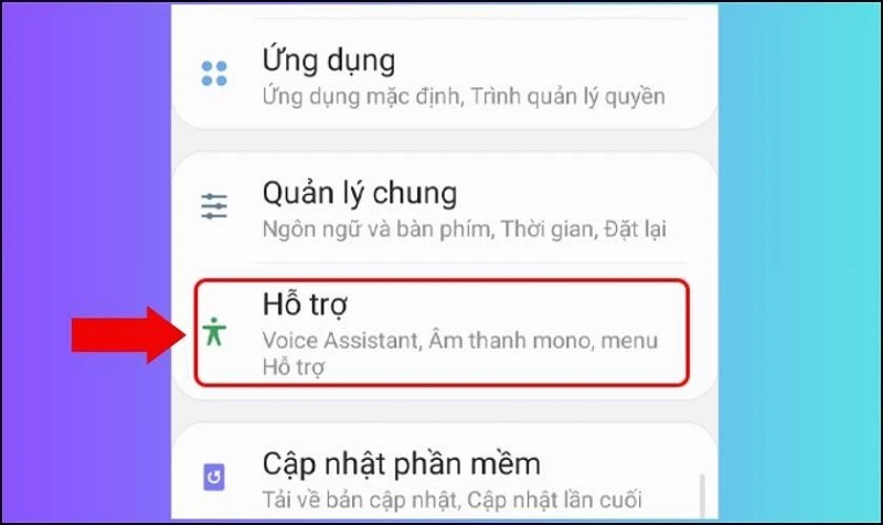 Chọn vào mục Hỗ trợ