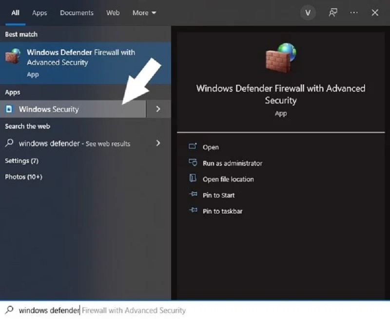 Chọn Windows Security hoặc Windows Defender Security Center