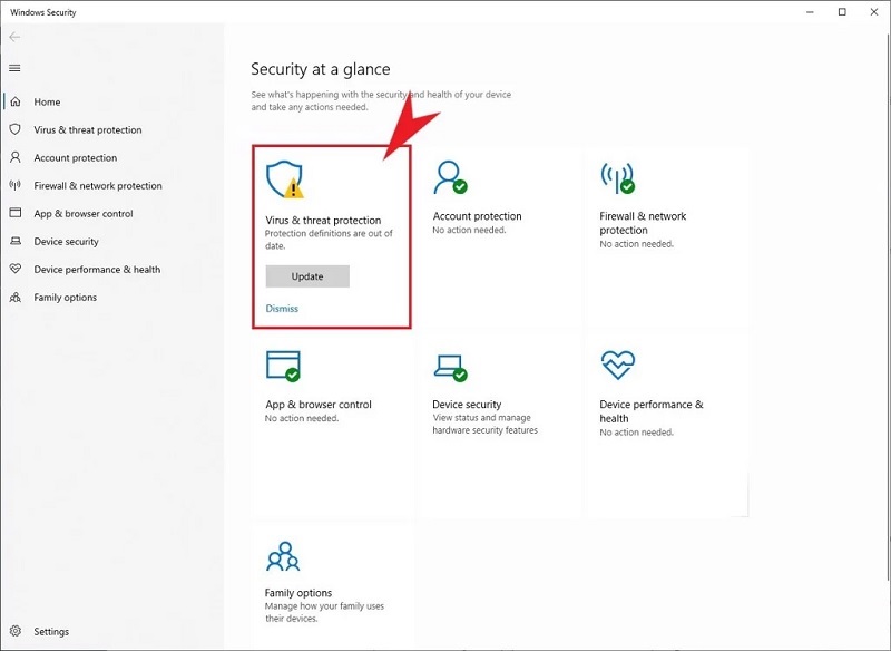 Chọn mục Virus & threat protection