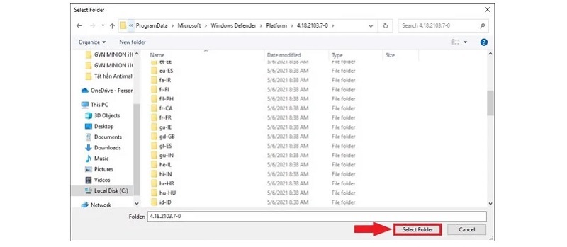 Nnhấn nút Select Folder