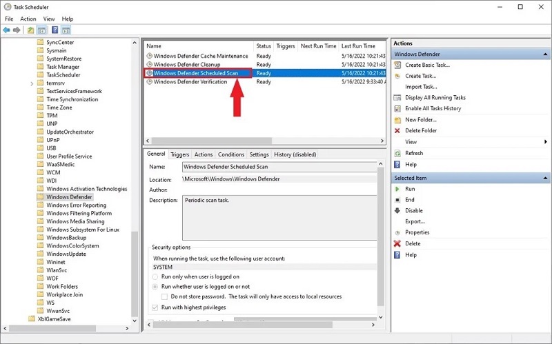 Nhấn đúp chuột vào mục Windows Scheduled Scan