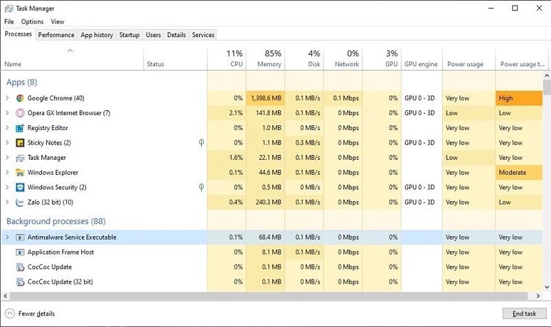 Tìm kiếm chương trình Antimalware Service Executable
