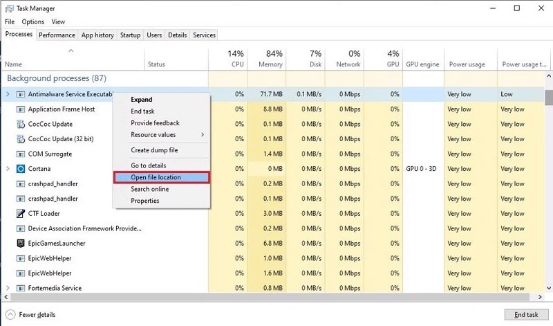 Chọn Open file location