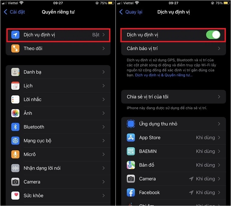 Chọn Dịch vụ định vị