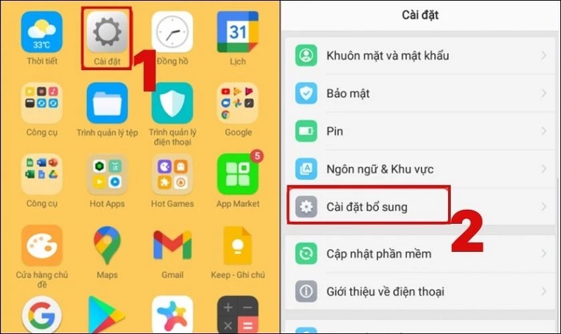 Chọn vào mục Cài đặt bổ sung