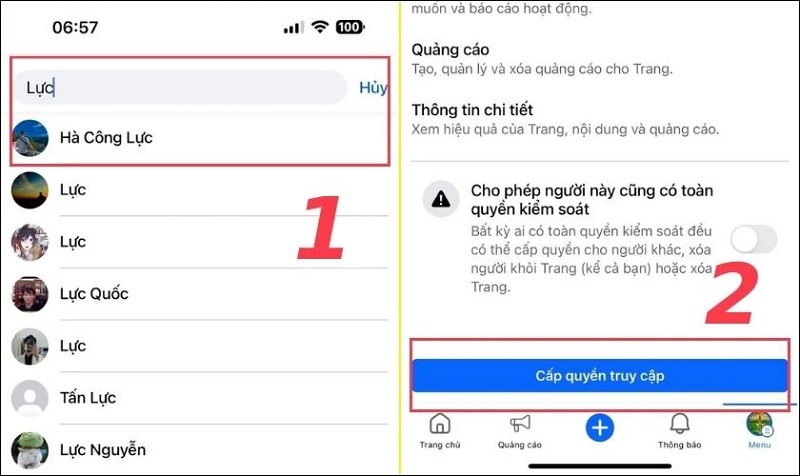 Nhấn vào nút Cấp quyền truy cập