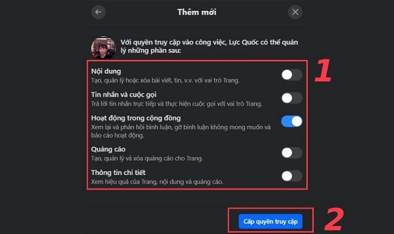 Nhấn vào nút Cấp quyền truy cập