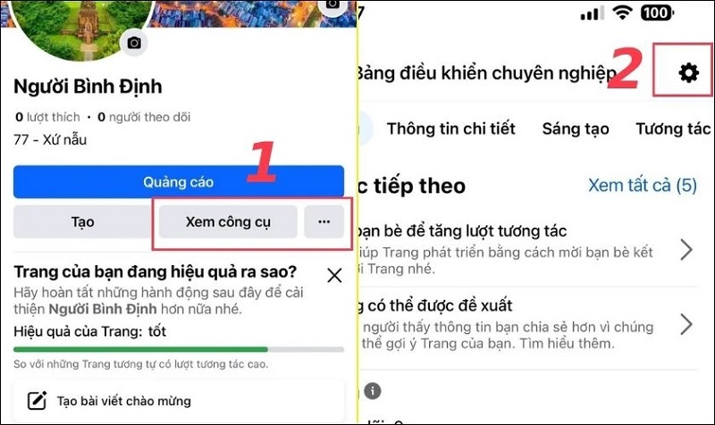 Nhấn vào biểu tượng Cài đặt