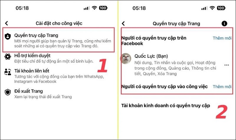 Chọn vào phần Quyền truy cập trang
