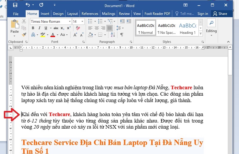 Đặt con trỏ chuột ở vị trí bạn muốn thụt đầu dòng
