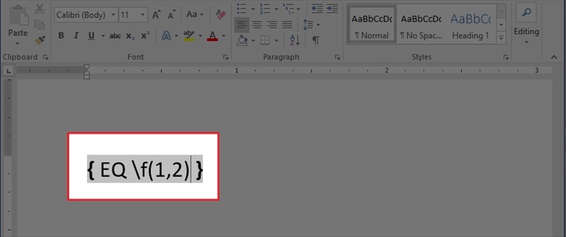 Nhập công thức: EQ F(1,2)