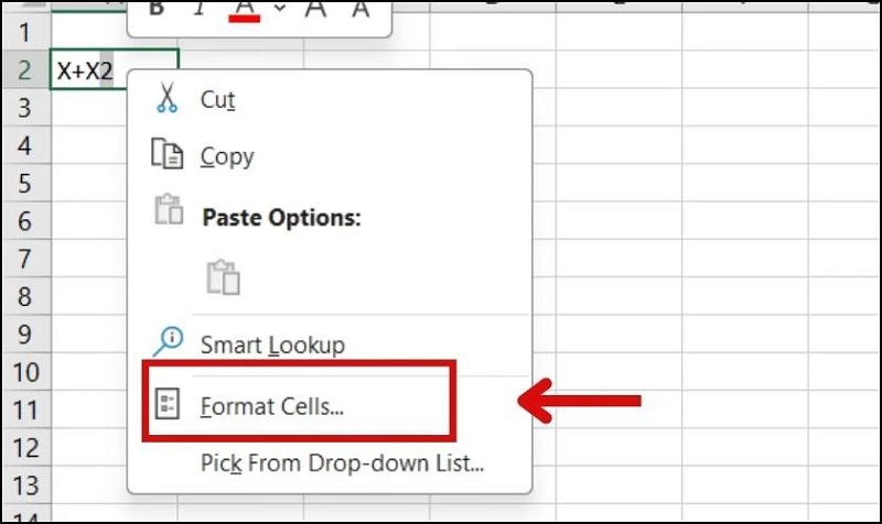 Click chuột phải rồi chọn vào mục Format Cells