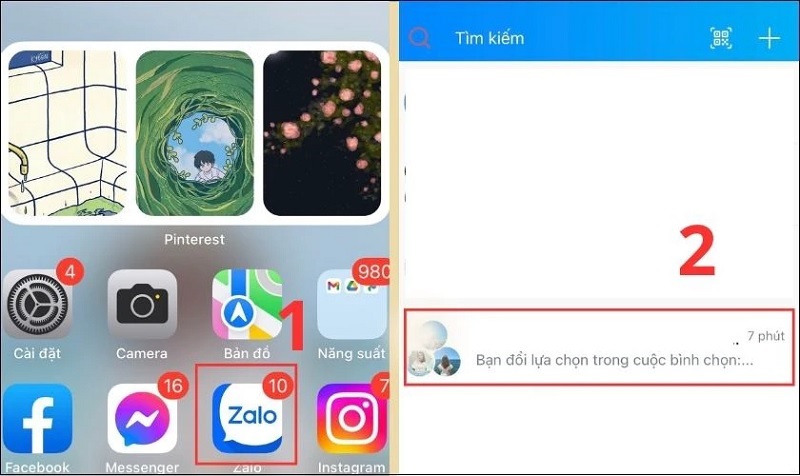 Nhấn vào cuộc hội thoại nhóm mà bạn muốn xóa bình chọn Zalo