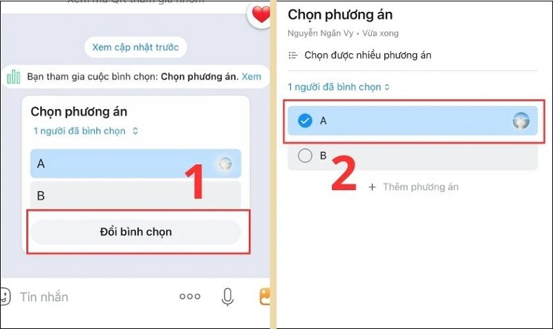 Nhấn vào nút Đổi bình chọn