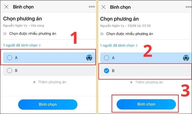 Nhấn nút Bình chọn
