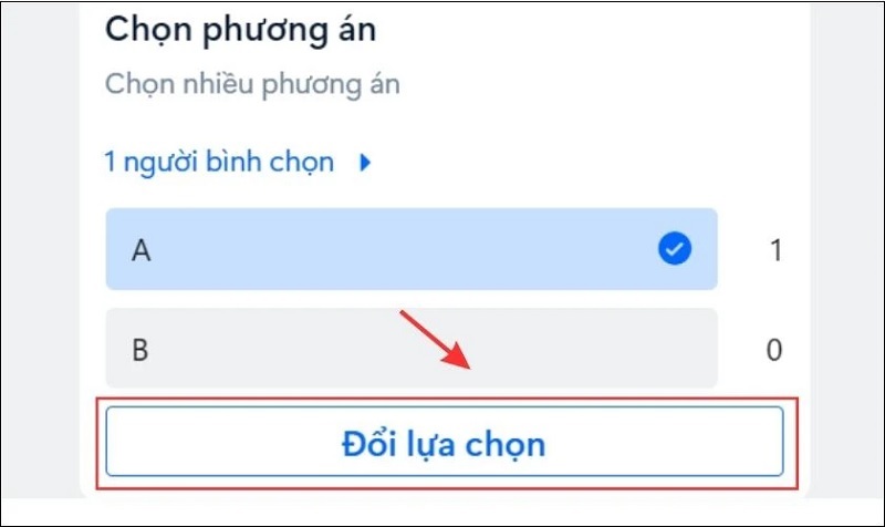 Chọn vào mục Đổi lựa chọn