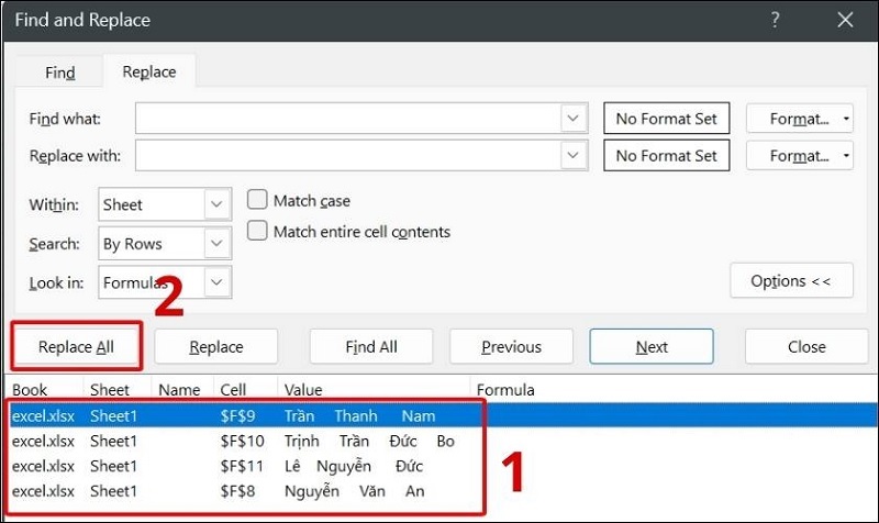Chọn vào mục Replace All