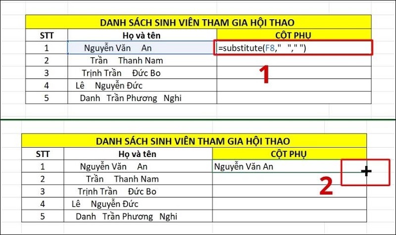 Nhập công thức của hàm Substitute vào