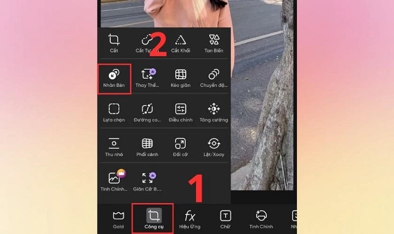 Chọn vào tính năng Nhân bản