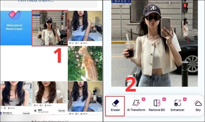 Chọn vào biểu tượng Eraser