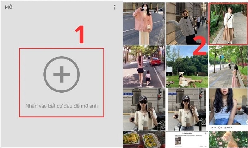 Chọn vào biểu tượng dấu cộng để mở hình ảnh trong album có đối tượng cần xóa