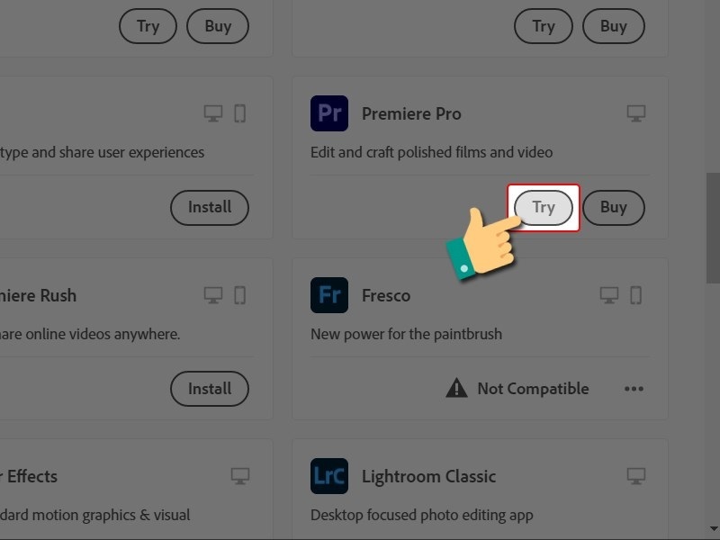 Nhấn vào Try để sử dụng free 7 ngày