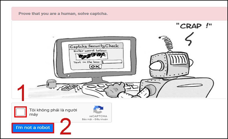 Nhấn nút I’m not a robot