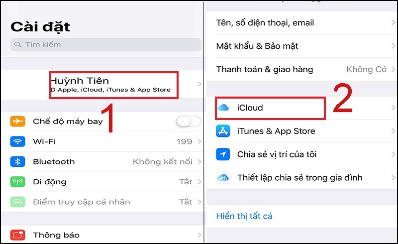 Bạn vào ID Apple rồi chọn iCloud