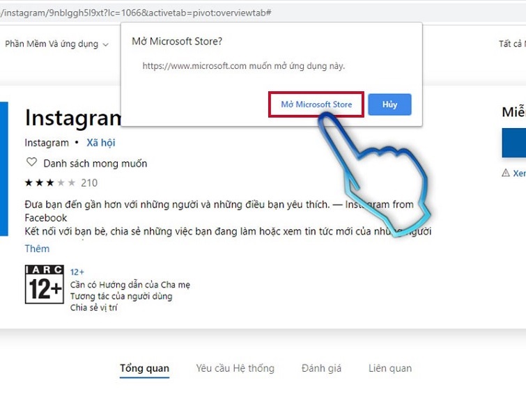 Chọn Mở Microsoft Store để tiếp tục