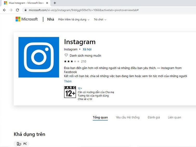 Truy cập vào đường dẫn để tải IG PC