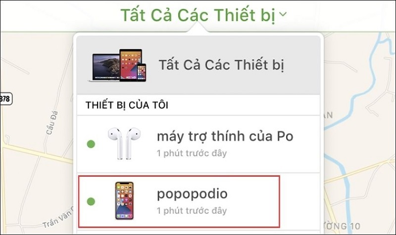 Chọn vào thiết bị mà bạn muốn kiểm tra vị trí