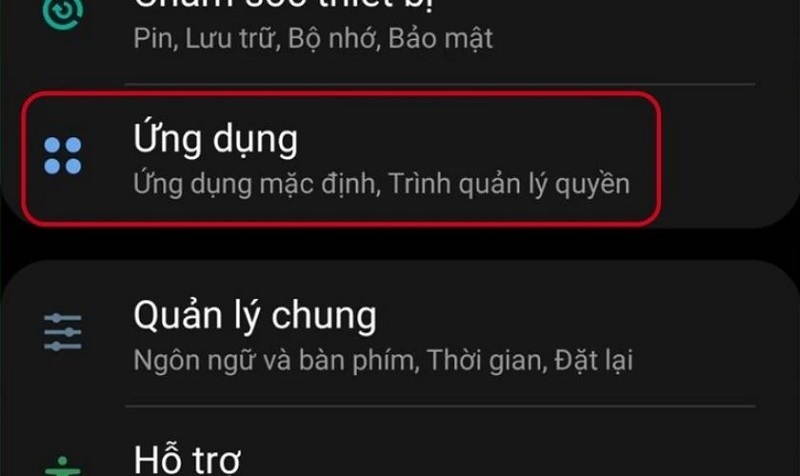 Chọn vào mục Ứng dụng