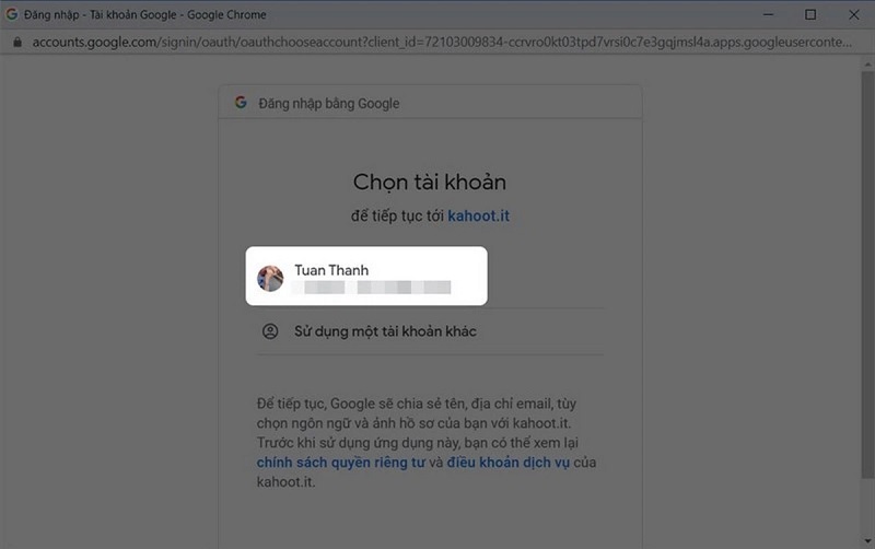 Chọn vào tài khoản Google