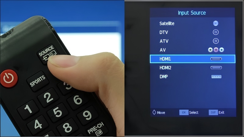 Các bước cắm dây HDMI từ iPad sang tivi và chọn nguồn Input trên remote bước 2