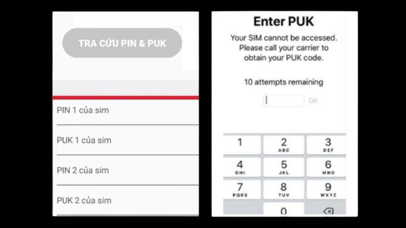 Khi SIM đã bị khóa, cần mã PUK để mở lại