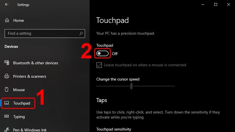 Gạt công tắc Touchpad sang Off trong Cài đặt Windows để khóa chuột bước 3 Gạt công tắc Touchpad sang Off trong Cài đặt Windows để khóa chuột bước 3