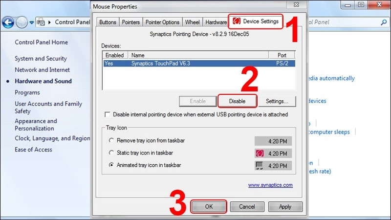 Dùng Control Panel để khóa chuột laptop Dell bước 4 Dùng Control Panel để khóa chuột laptop Dell bước 4