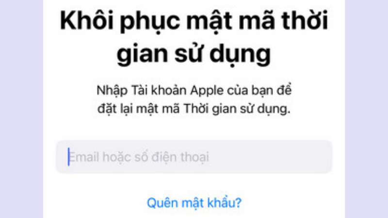 Khôi phục mật mã Thời gian sử dụng qua Apple ID
