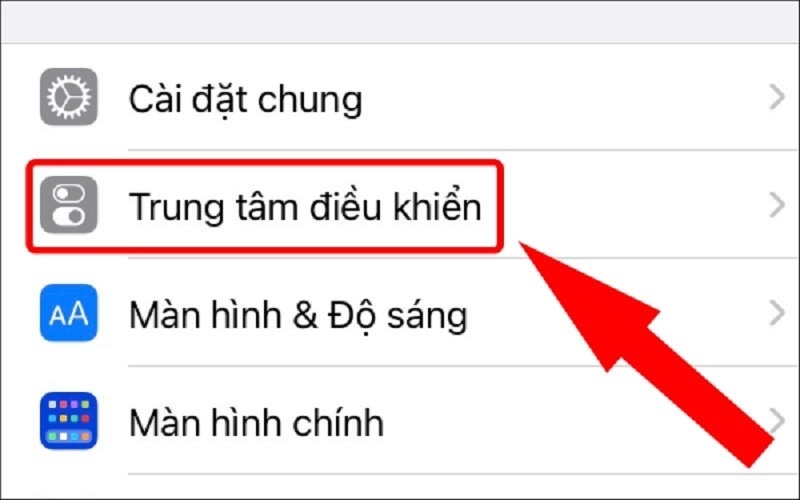 Chọn vào mục Trung tâm điều khiển