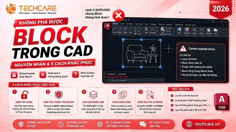 Không phá được block trong CAD: Nguyên nhân và 5 cách khắc phục (2026)