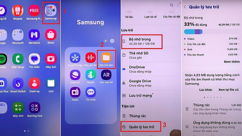 Kiểm tra bộ nhớ Samsung trong Trình quản lý tập tin