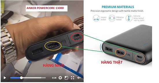 Phân biệt pin sạc dự phọng Anker thật giả