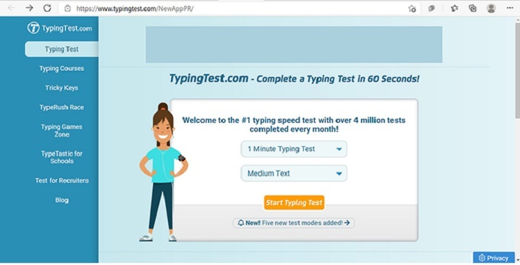 Phần mềm test đánh máy TypingTest.com