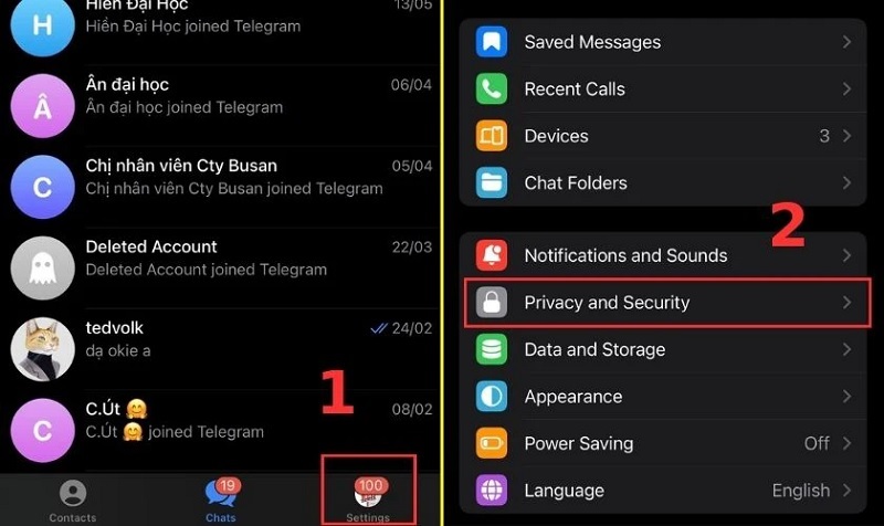 chọn vào mục Privacy and Security