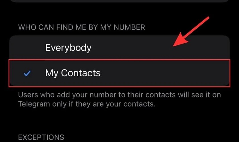 Nhấn vào tùy chọn My Contacts