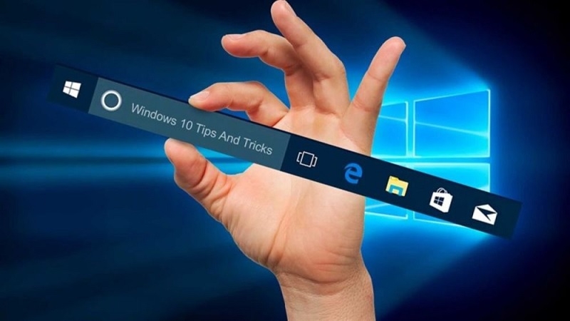 Thanh taskbar Win 10 với các biểu tượng chính được chú thích Thanh taskbar Win 10 với các biểu tượng chính được chú thích