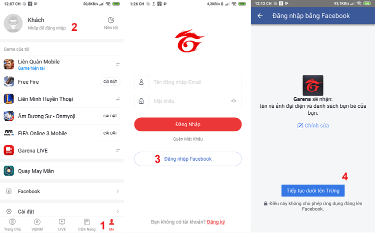 Cách đăng nhập Garena bằng tài khoản Facebook